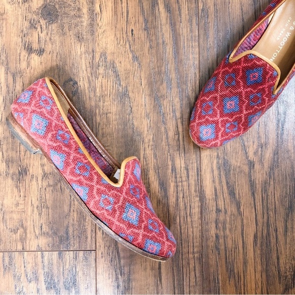 Stubbs & Wootton • needlepoint smoking loafer red blue moroccan pattern tapestry - Picture 5 of 9
